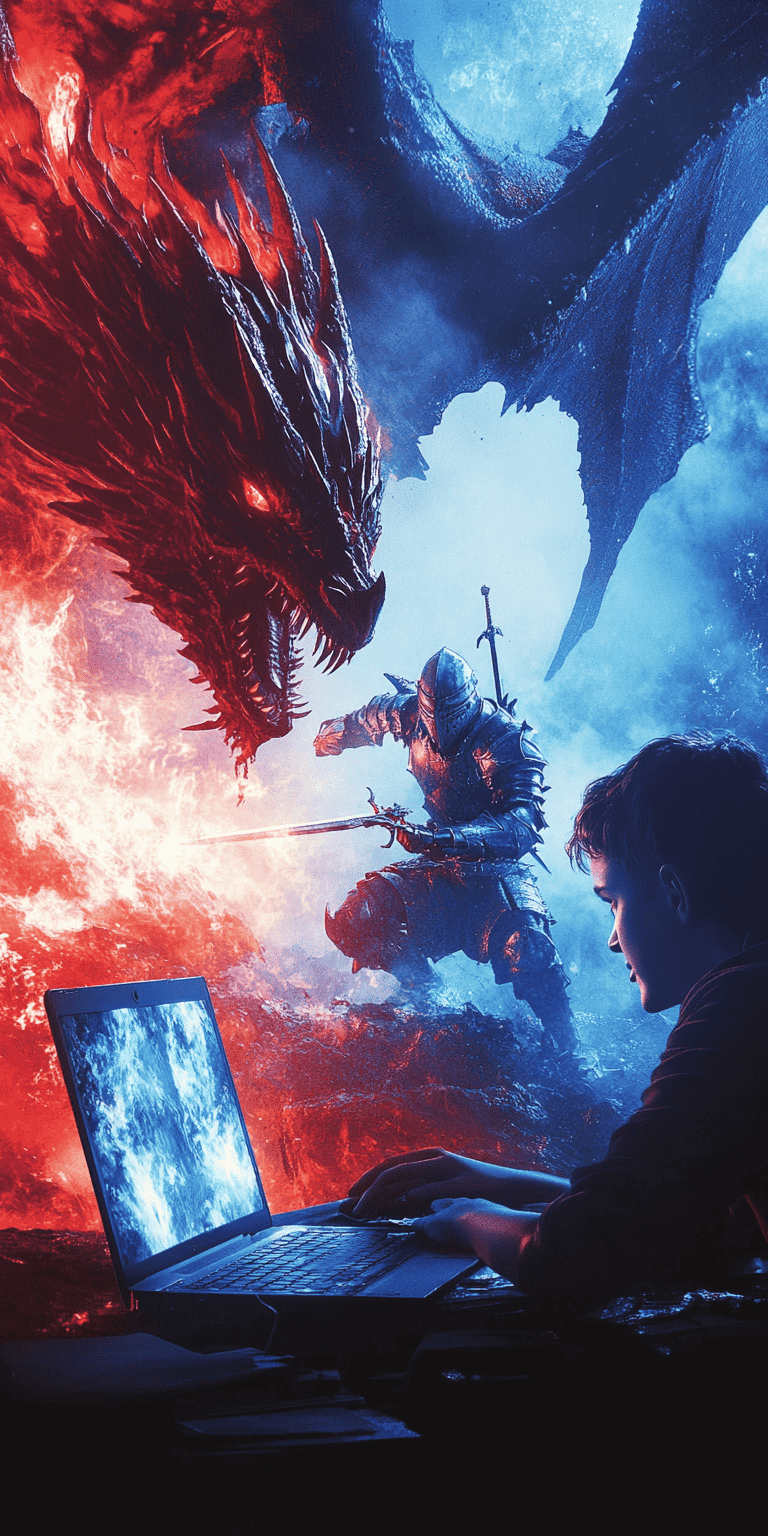 laptop with knight and dragon